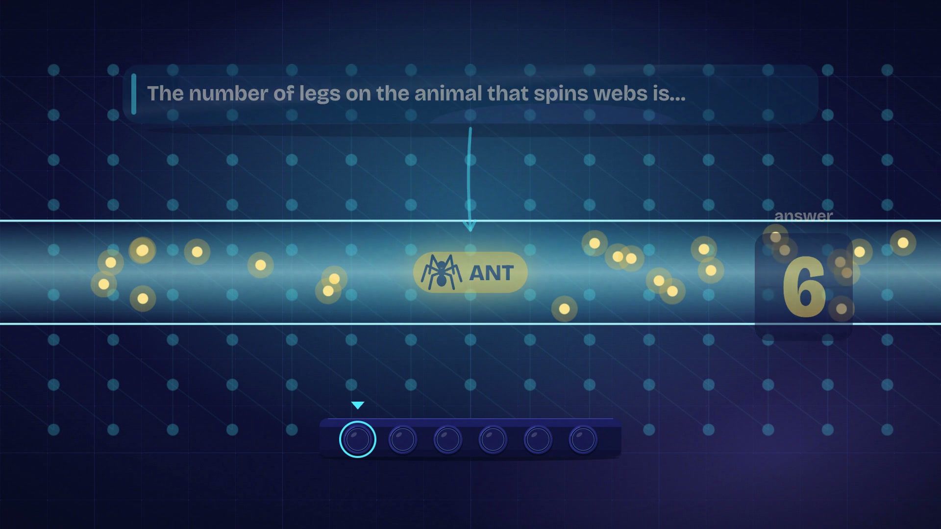 A band of glowing concept dots with the word ANT and the number 6.